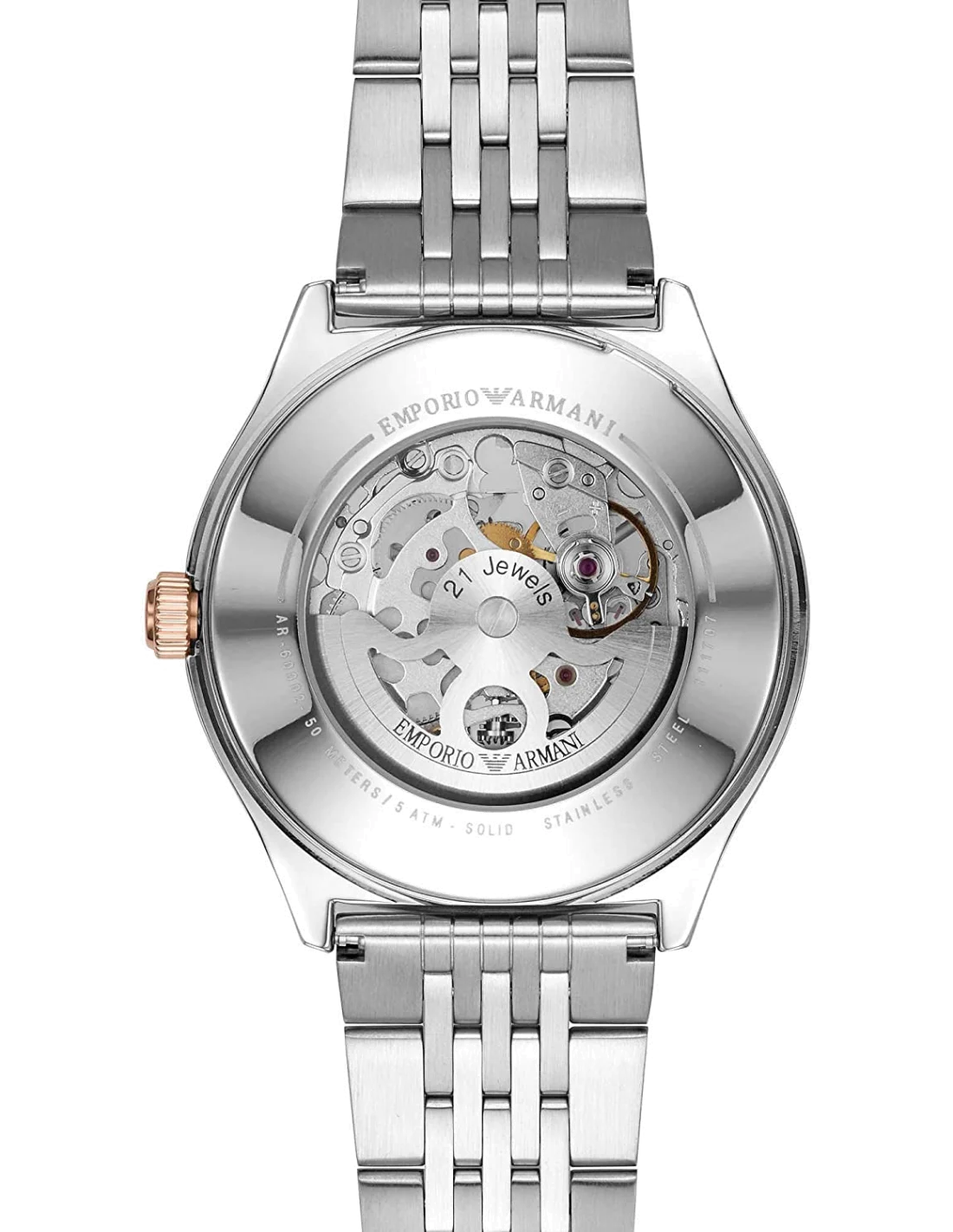 Montre Homme Emporio Armani AR60002 Automatique Squelette Argent et Or Rose vue 3