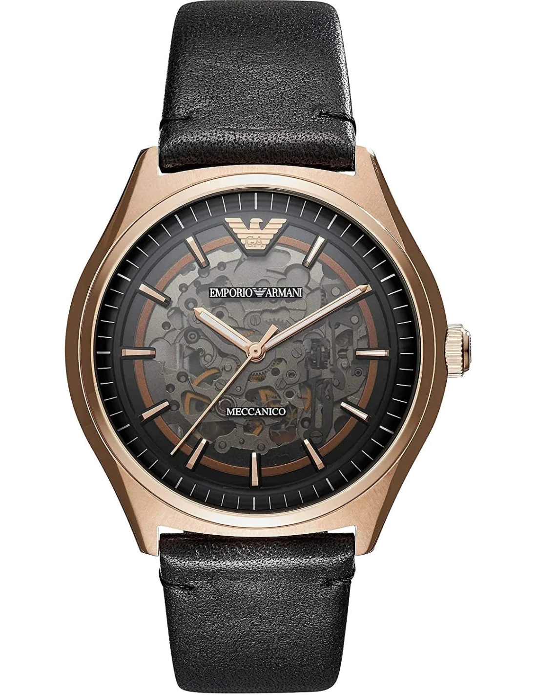 Montre Homme Emporio Armani Meccanico AR60004 Squelette, Boîtier Or Rose, Cadran Gris