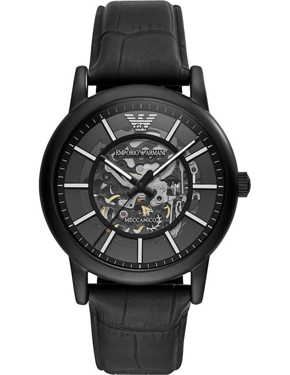 Montre Homme Emporio Armani Meccanico AR60008 Cadran squelette noir, bracelet cuir noir