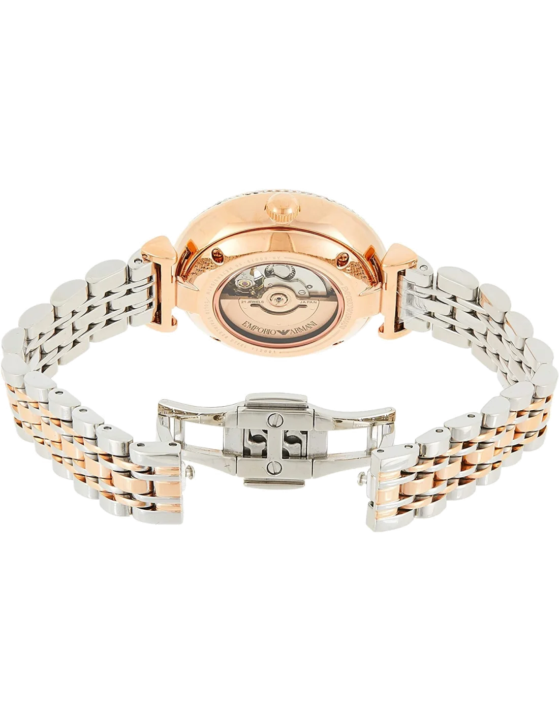 Montre Femme Emporio Armani Gianni T-Bar AR60019 Automatique Cadran Ouvert Or Rose vue 3