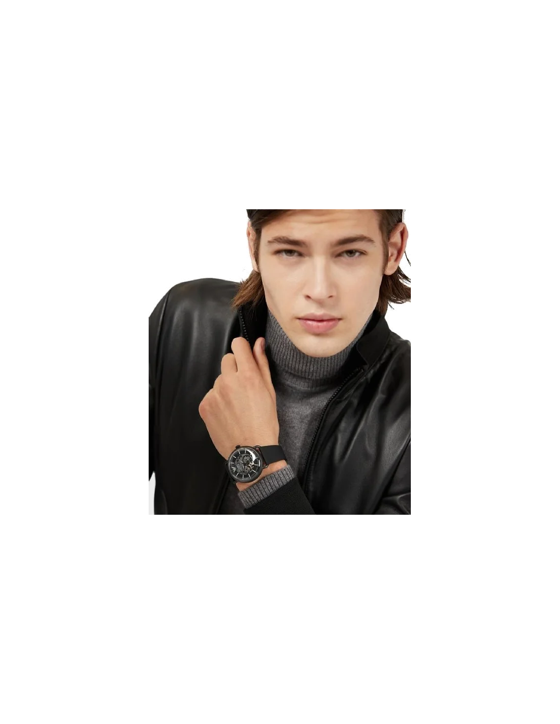 Montre Homme Emporio Armani AR60028 - Cadran Squelette Noir, Bracelet Cuir Noir vue 4