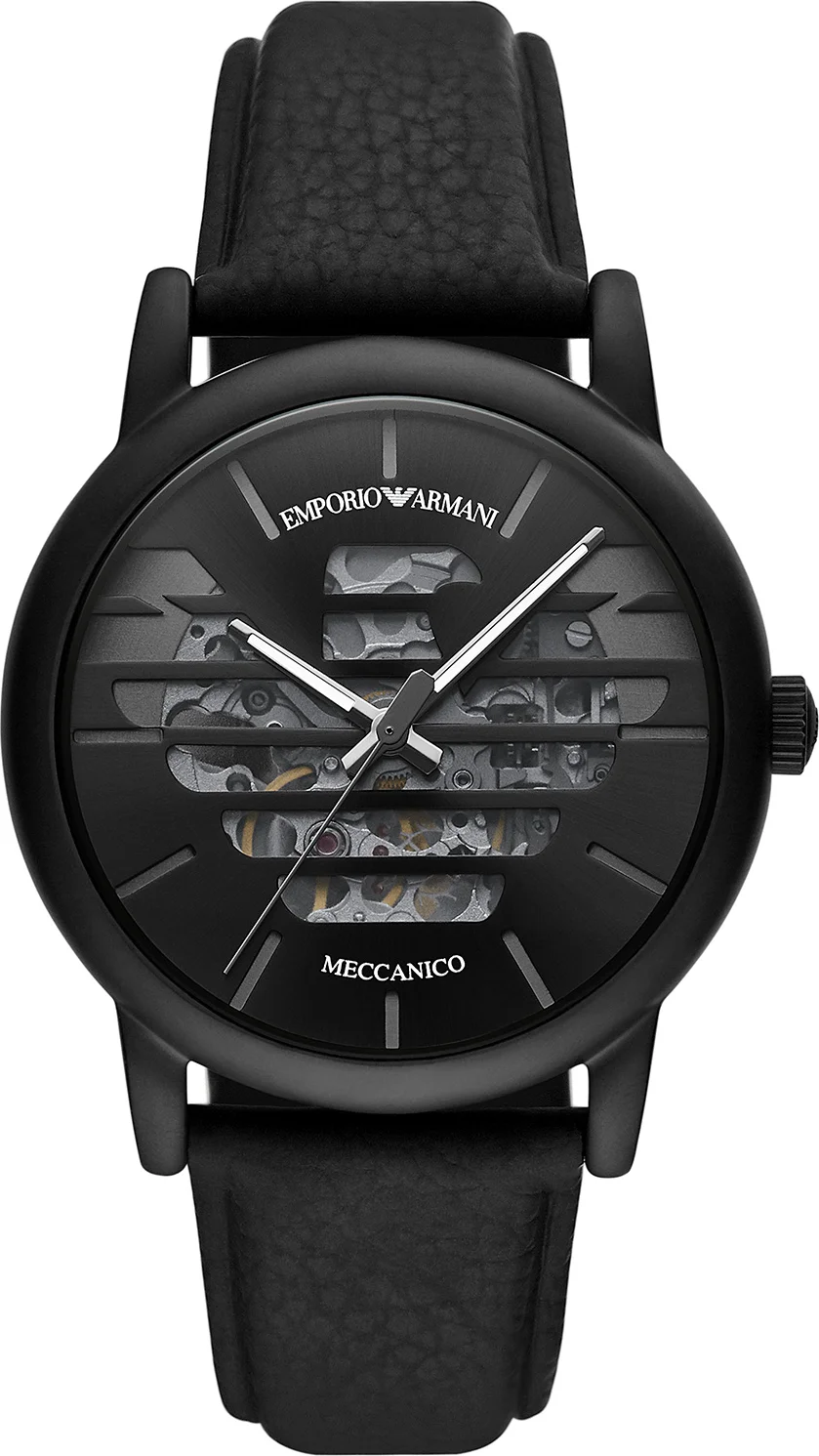 Montre Homme Emporio Armani Meccanico AR60032 - Cadran squelette noir, bracelet cuir noir