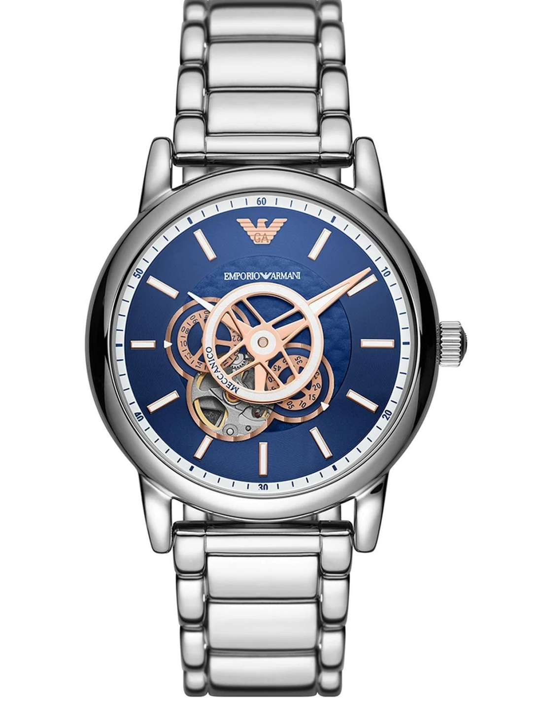 Montre Homme Emporio Armani AR60036 Automatique - Cadran Bleu Squelette, Boîtier Acier