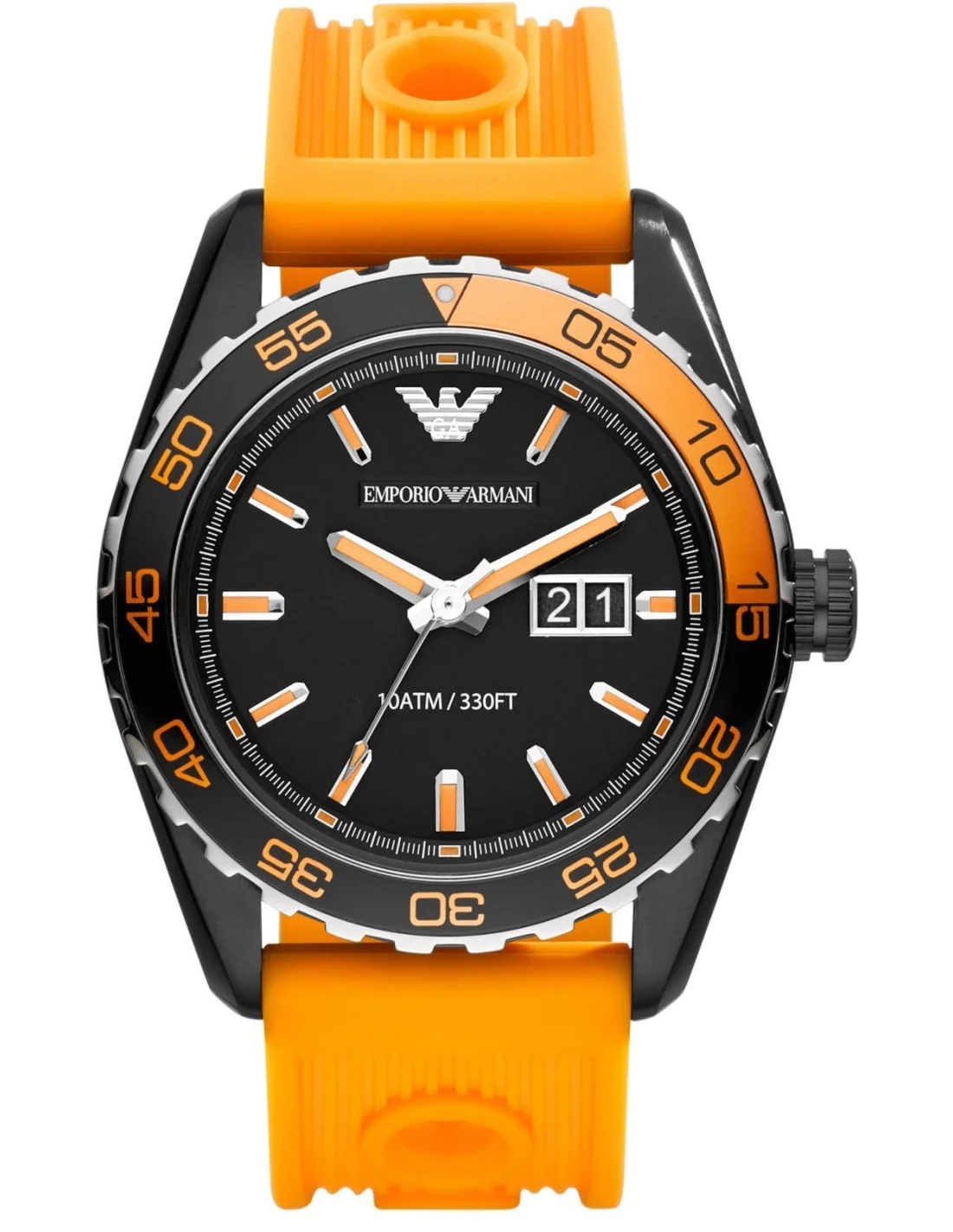 Montre Homme Emporio Armani Sportivo AR6046 - Cadran Noir, Bracelet Silicone Orange