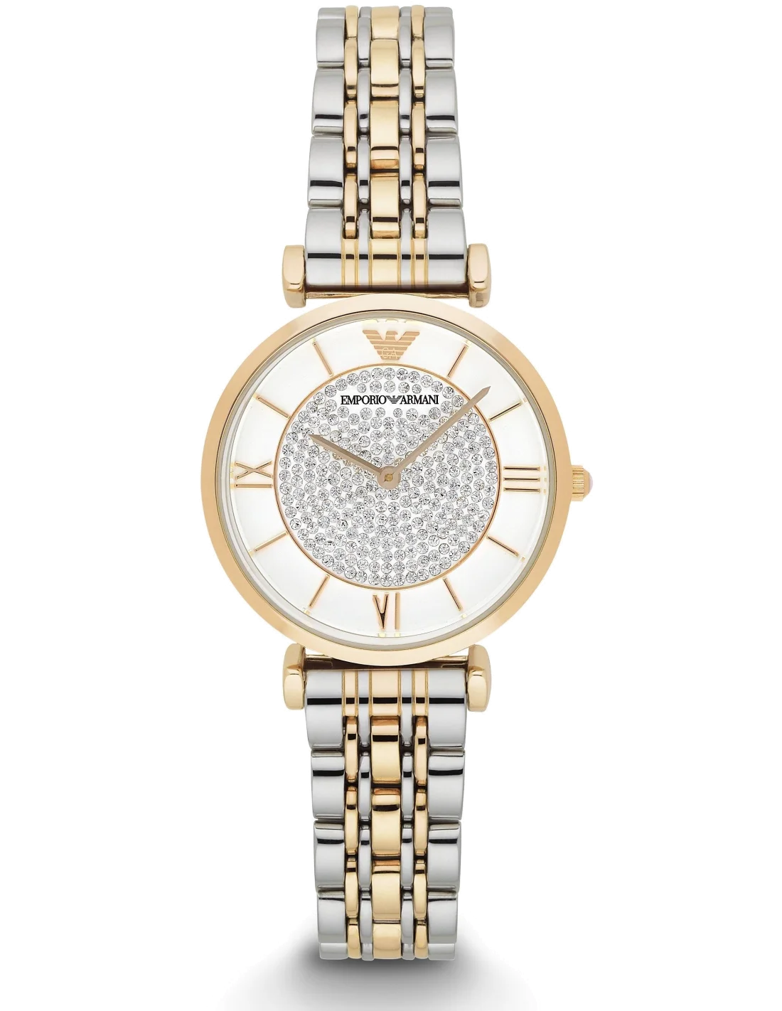 Montre Femme Emporio Armani AR8031 - Cadran Nacre & Cristaux, Bracelet Acier Bicolore Argenté/Doré