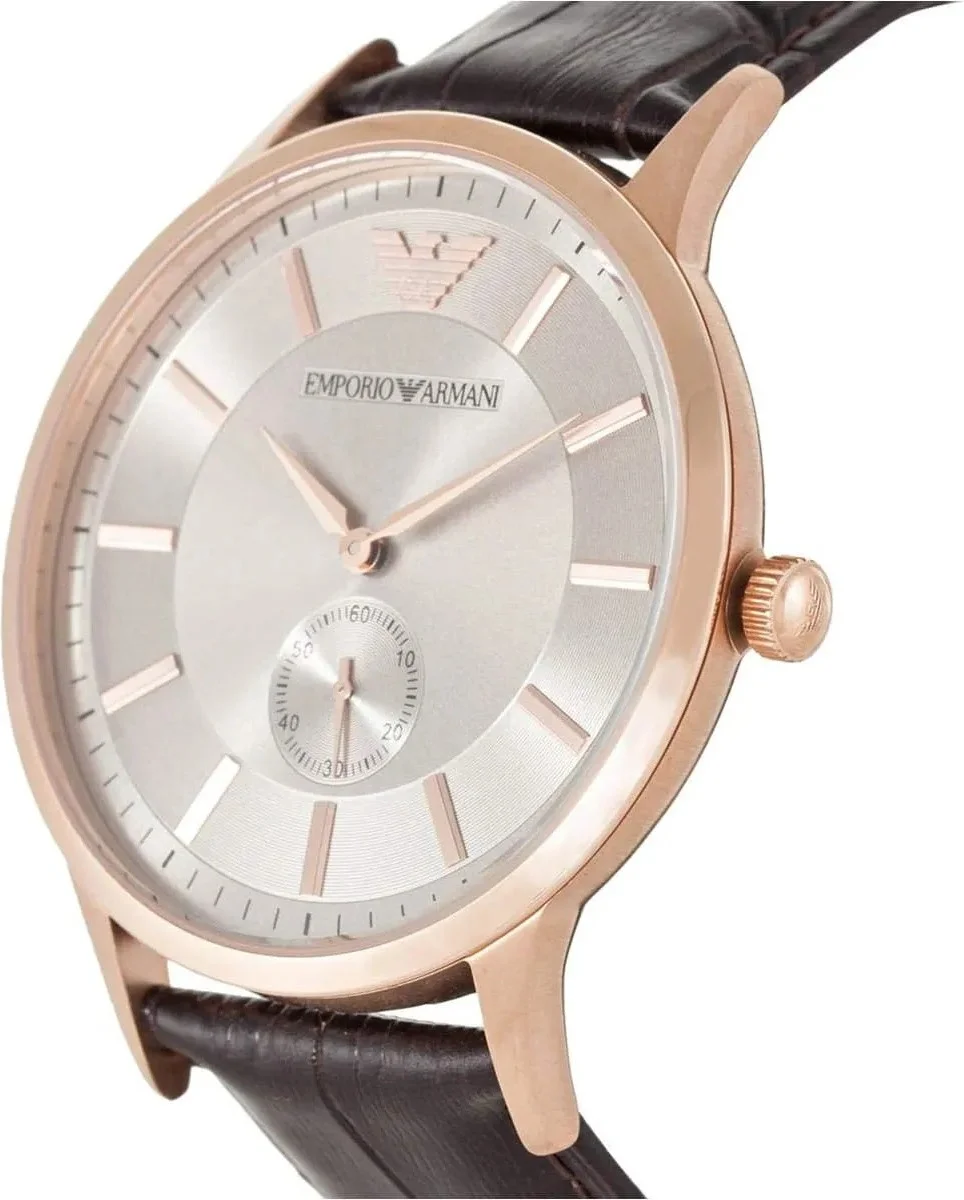 Montre Homme Emporio Armani AR9101 Acier Argenté & Cadran Argent, Bracelet Cuir Marron vue 2