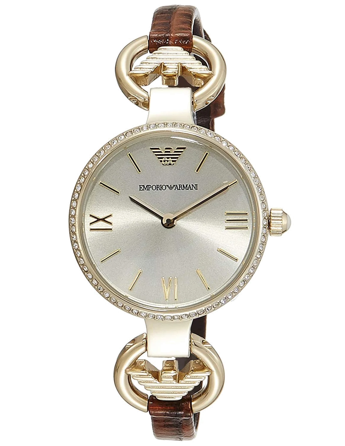 Montre Femme Emporio Armani Classic AR1885 Cadran Doré Bracelet Cuir Marron