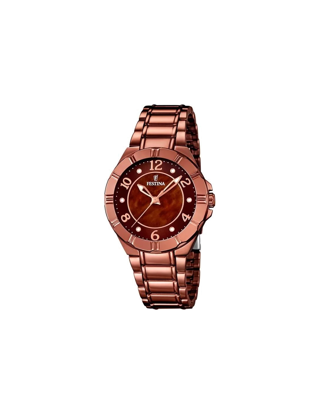 Montre Festina F16729/1 pour Femme - Cadran Marron, Boîtier et Bracelet Acier Or Rose