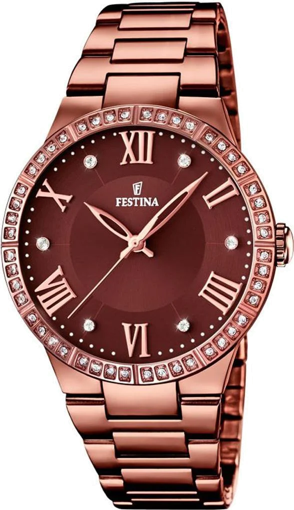 Montre Festina F16801/1 pour Femme - Boîtier Bronze, Cadran Marron Serti de Strass