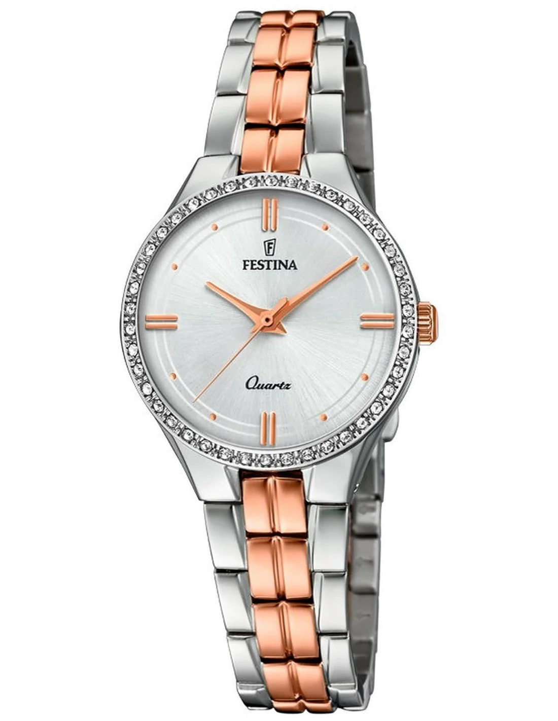 Montre Festina F20219/2 Mademoiselle - Cadran Argent Cristallisé, Bracelet Acier Or Rose