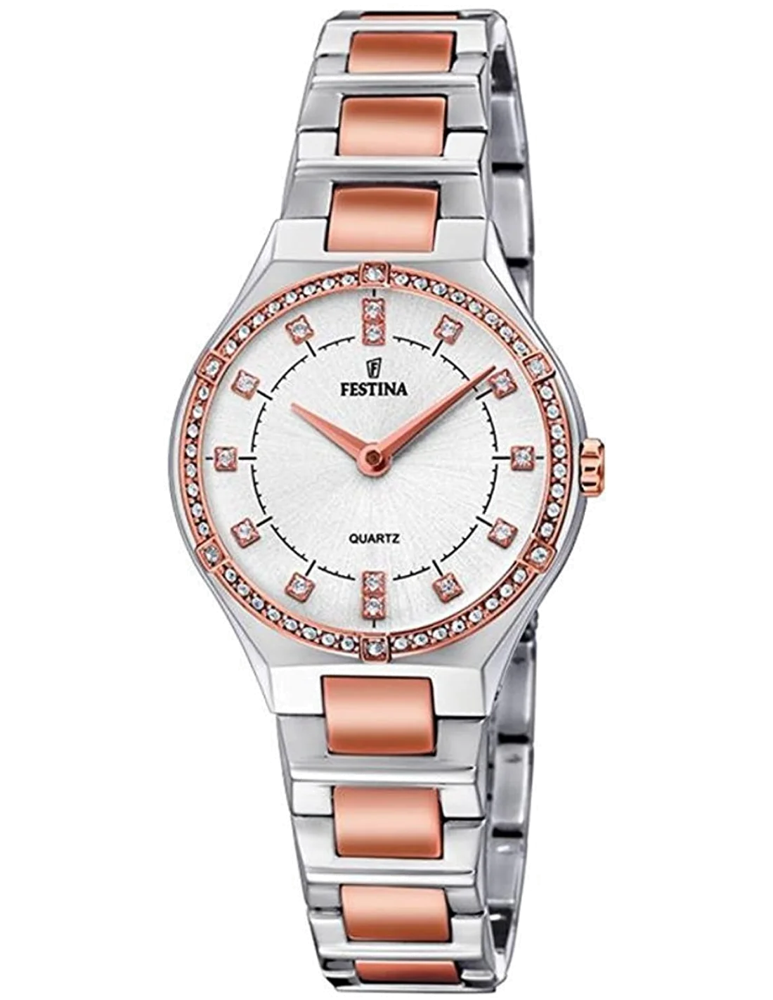 Montre Femme Festina F20226/3 Slim Cadran Argent Bracelet Maille Milanaise Or Rose