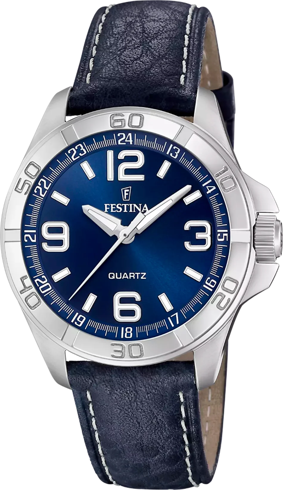 Montre Homme Festina F20444/2 - Boîtier Acier Argenté, Cadran et Bracelet Cuir Bleu