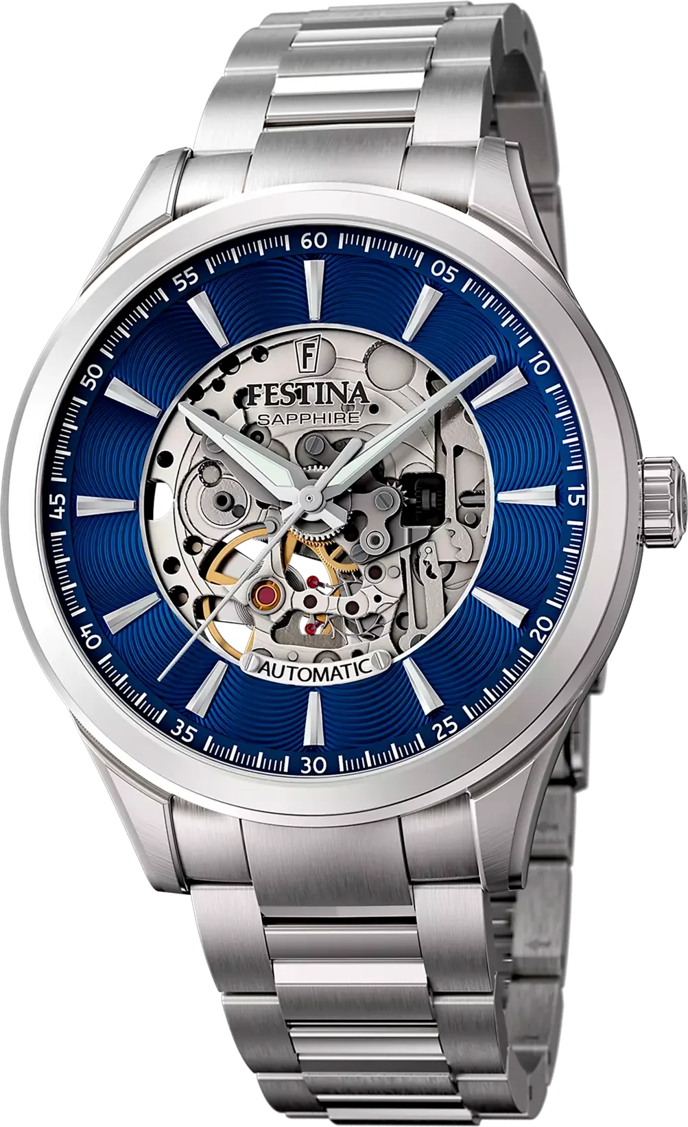 Montre Homme Festina Skeleton Automatique F20536/3 Cadran Bleu Bracelet Acier