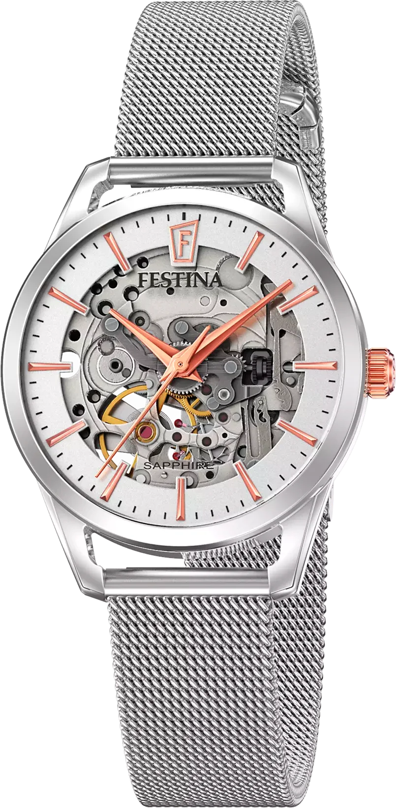 Montre Festina F20538/1 Automatique Femme Cadran Squelette Acier Maille Milanaise Argent