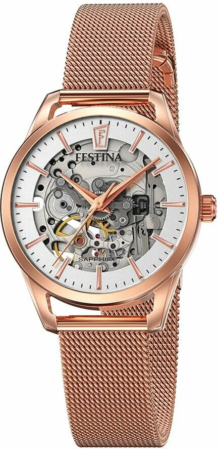 Montre Festina F20539/1 Femme Skeleton Automatique Acier Or Rose