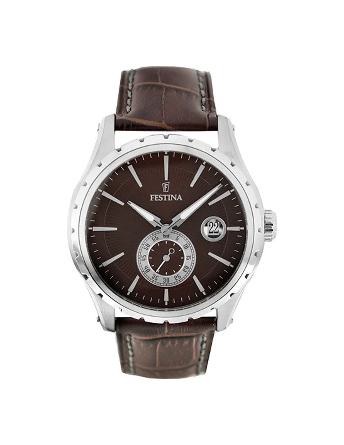Montre Homme Festina Retro F16486/7 Bracelet en cuir marron lunette crantée