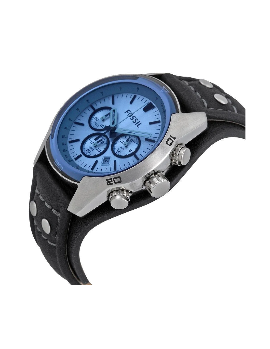 Montre Fossil Coachman CH2564 pour Homme - Cadran Bleu, Bracelet Cuir Noir, Boîtier Bicolore vue 2