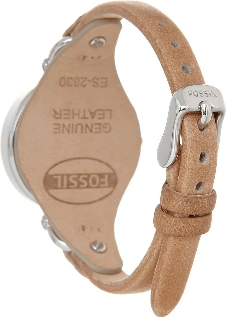 Montre Femme Fossil ES2830, boîtier argent 32mm, bracelet cuir beige vue 3