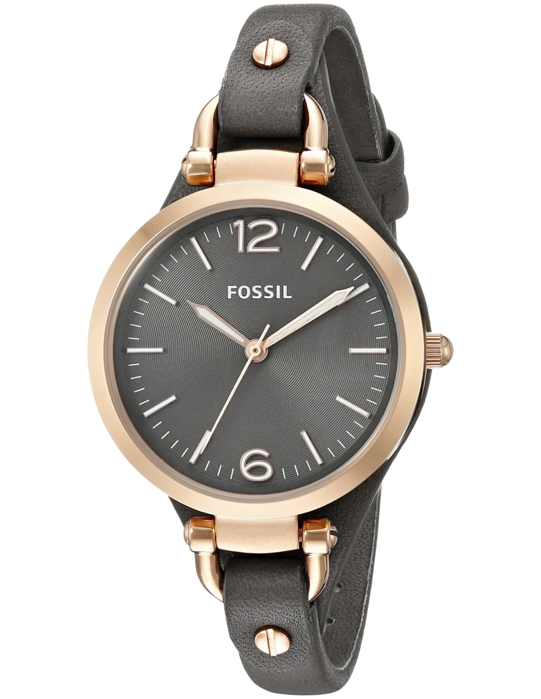 Montre Femme Fossil ES3077 Boîtier Or Rose Cadran Gris Bracelet Cuir