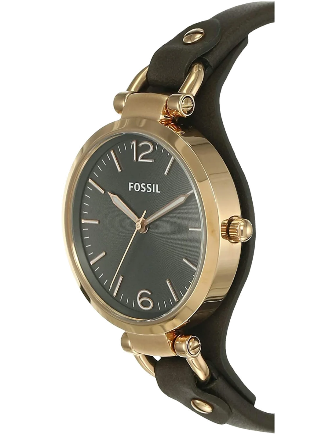 Montre Femme Fossil ES3077 Boîtier Or Rose Cadran Gris Bracelet Cuir vue 2