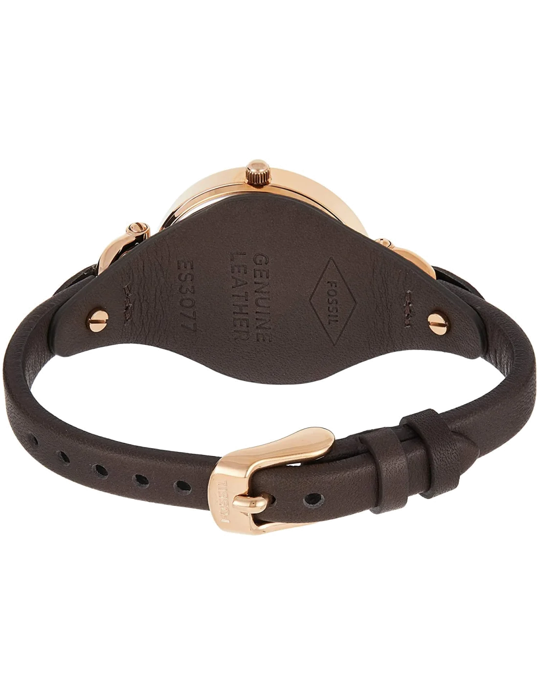 Montre Femme Fossil ES3077 Boîtier Or Rose Cadran Gris Bracelet Cuir vue 3