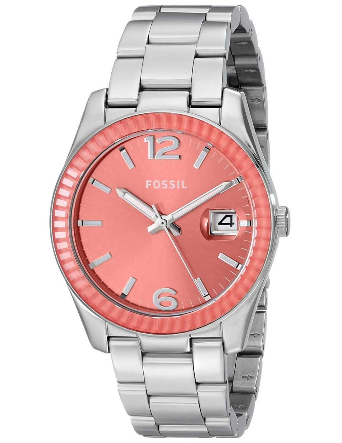 Montre Femme Fossil ES3729 en Acier Rose à Lunette Tournante Crantée