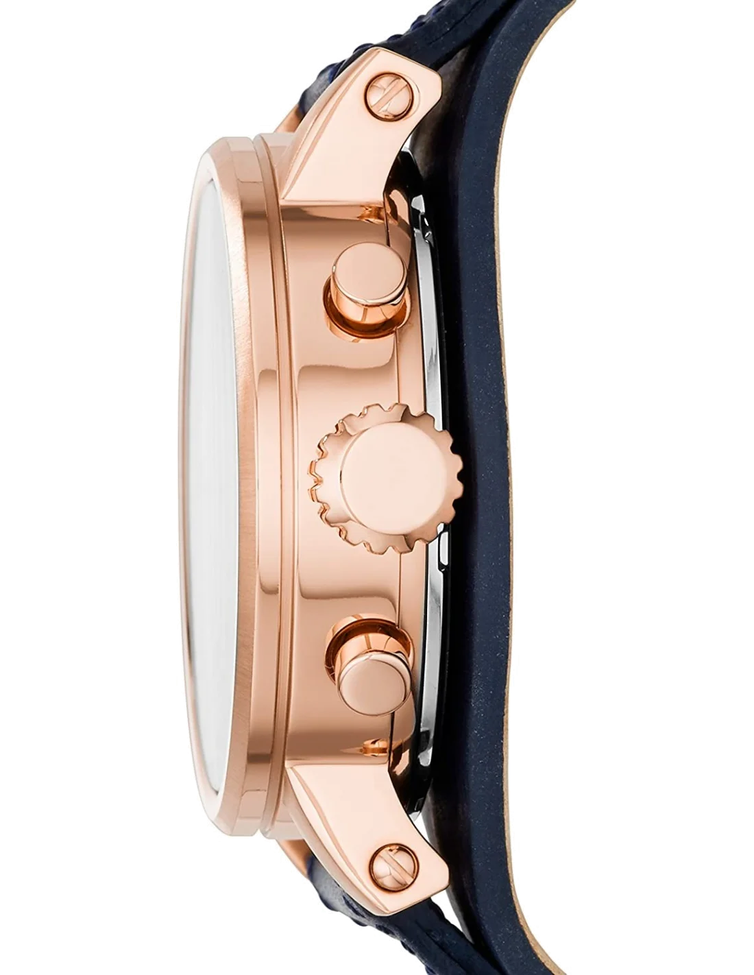 Montre Femme Fossil Original Boyfriend ES3838, boîtier or rose et bracelet cuir bleu vue 2