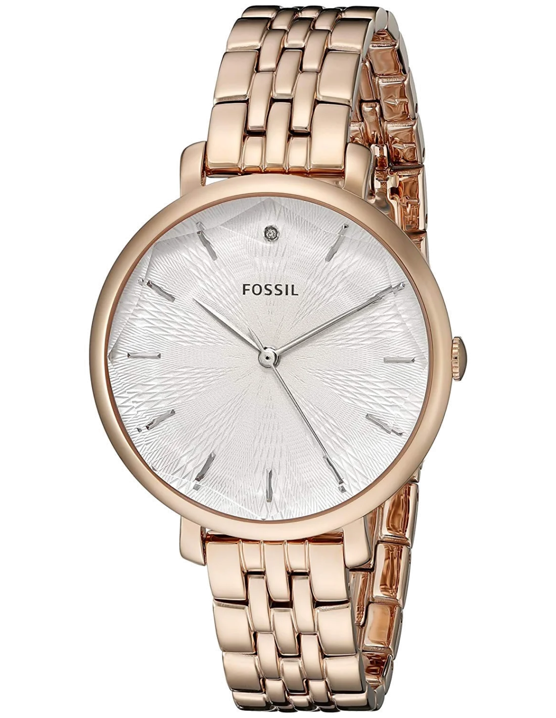 Montre Femme Fossil Jacqueline ES3860 - Boîtier Or Rose, Cadran Argent, Bracelet Acier