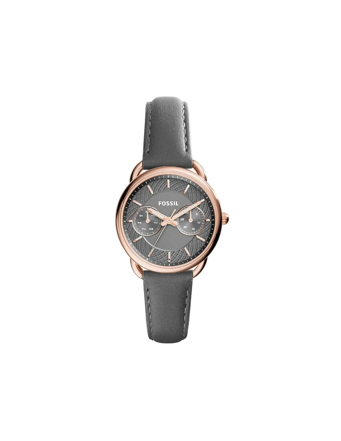 Montre Femme Fossil ES3913 Tailor - Cadran Gris, Boîtier Or Rose, Bracelet Cuir