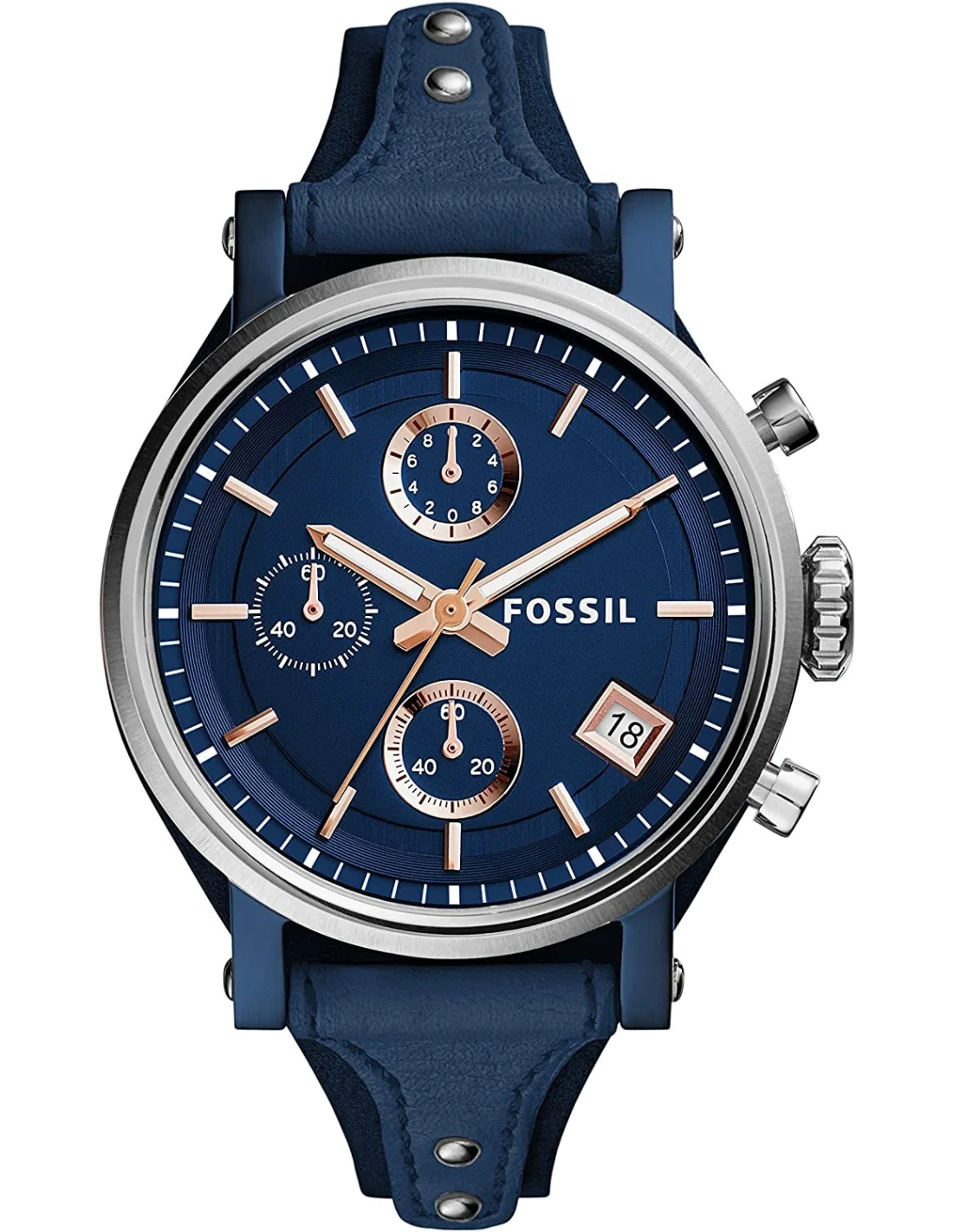 Montre Femme Fossil Original Boyfriend ES4113 - Cadran et Bracelet Cuir Bleu