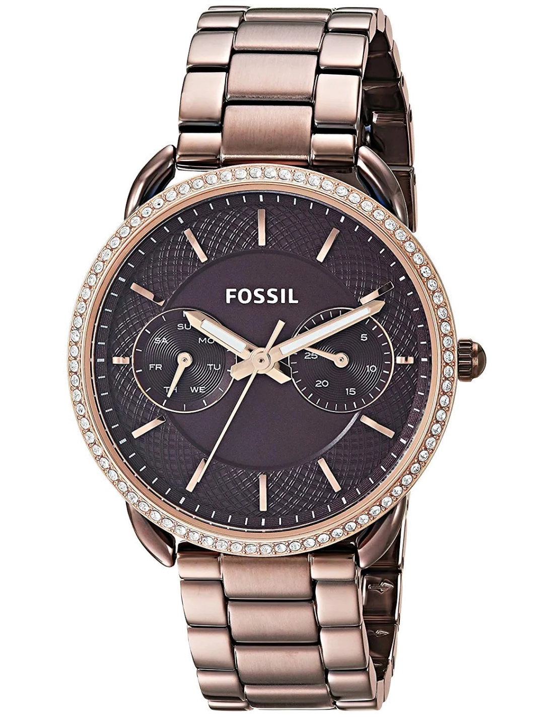 Montre Fossil ES4258 pour Femme, Cadran et Bracelet Acier Inoxydable Brun avec Brillants