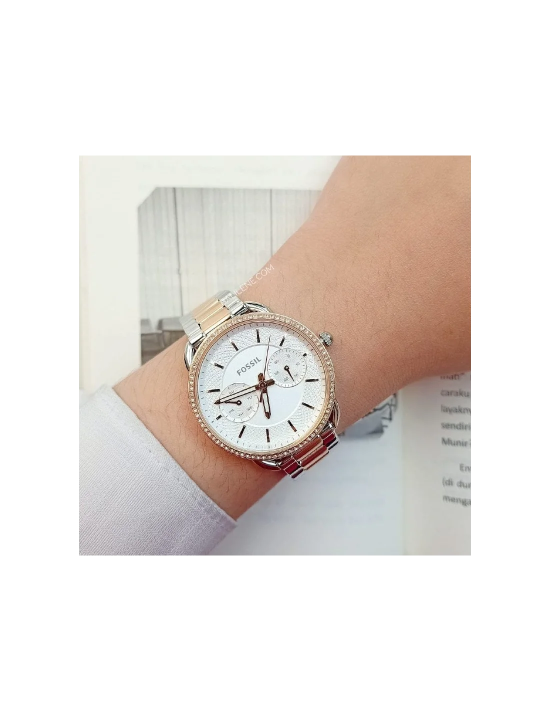 Montre Femme Fossil Tailor ES4396 Bicolore Acier Inoxydable Argent et Or Rose vue 3