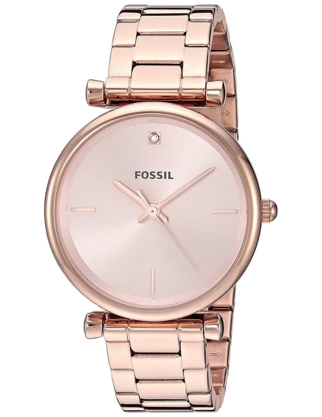 Montre Femme Fossil Carlie ES4441 - Boîtier Or Rose 35mm, Bracelet Cuir, Attaches en T