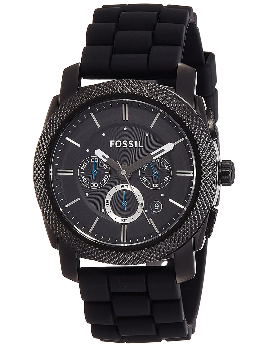 Montre Homme Fossil FS4487 Quartz, Cadran et Bracelet Noir en Silicone