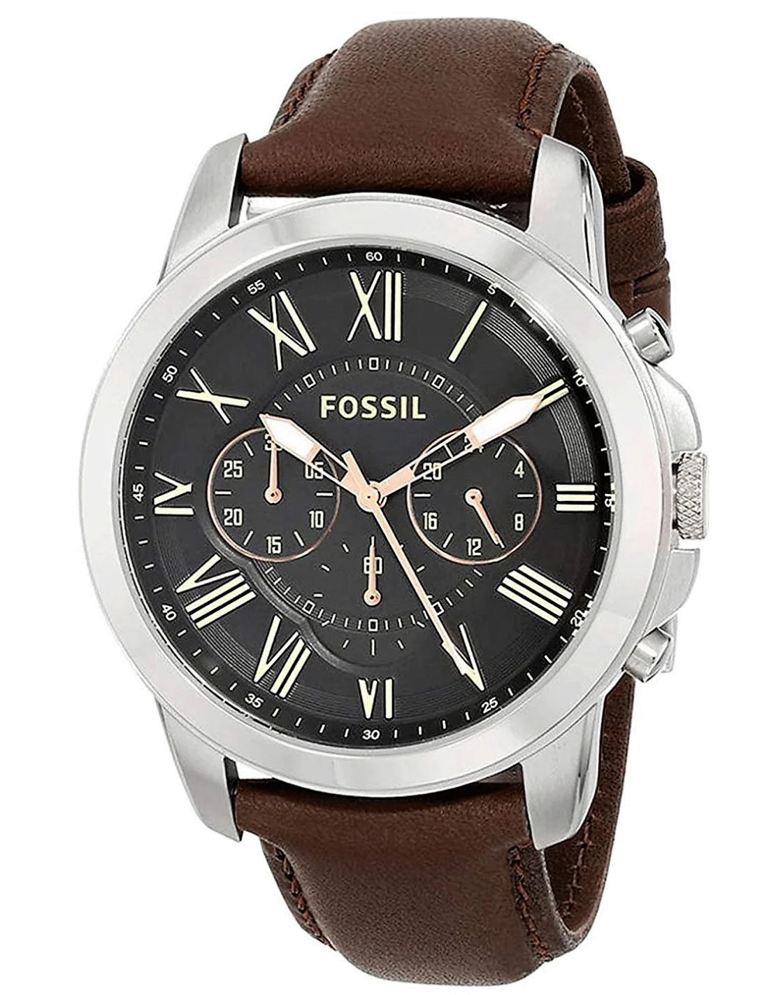 Montre Homme Fossil FS4813 Cadran Noir et Bracelet Cuir Marron