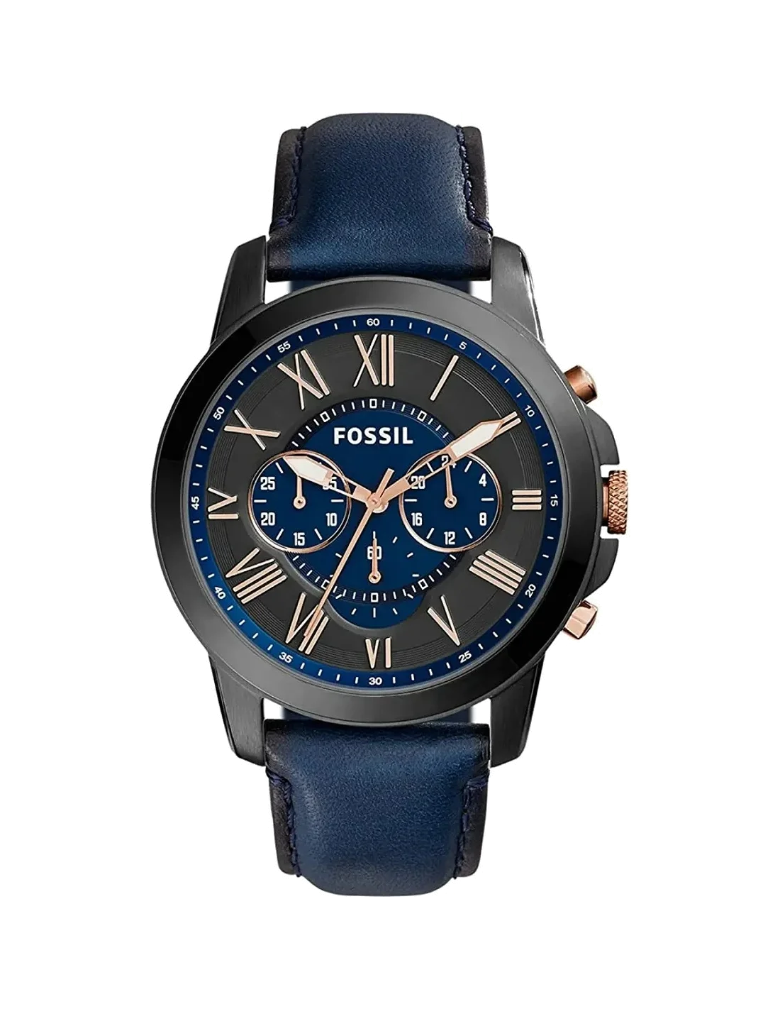 Montre Homme Fossil Grant FS5061 Chronographe Quartz Cadran Bleu Nuit Bracelet Cuir