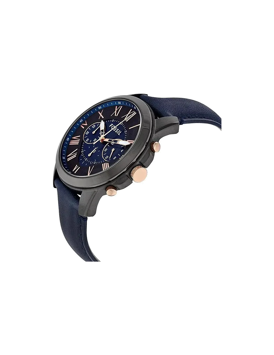 Montre Homme Fossil Grant FS5061 Chronographe Quartz Cadran Bleu Nuit Bracelet Cuir vue 4