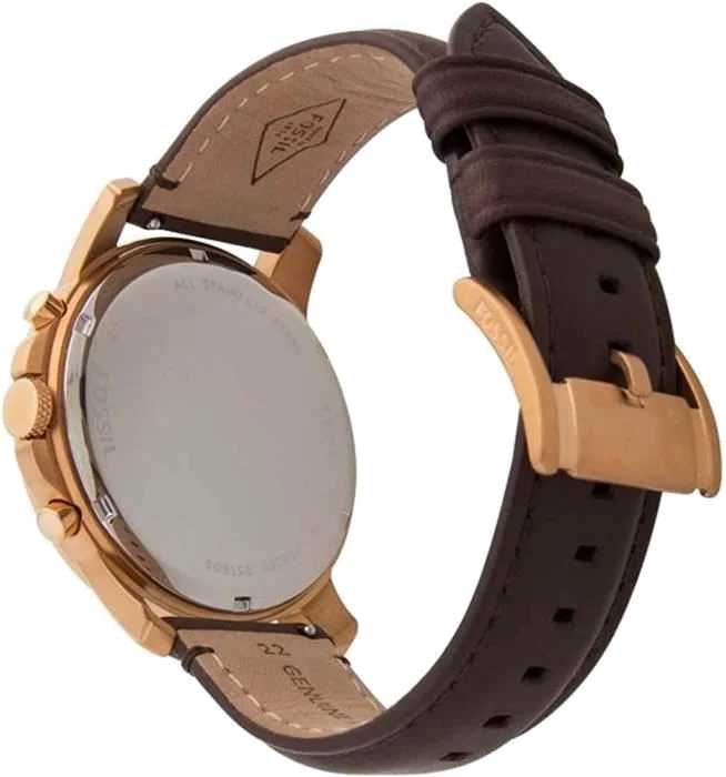 Montre Homme Fossil Grant FS5068IE Cadran Bleu, Boîtier Or Rose, Bracelet Cuir Marron vue 3