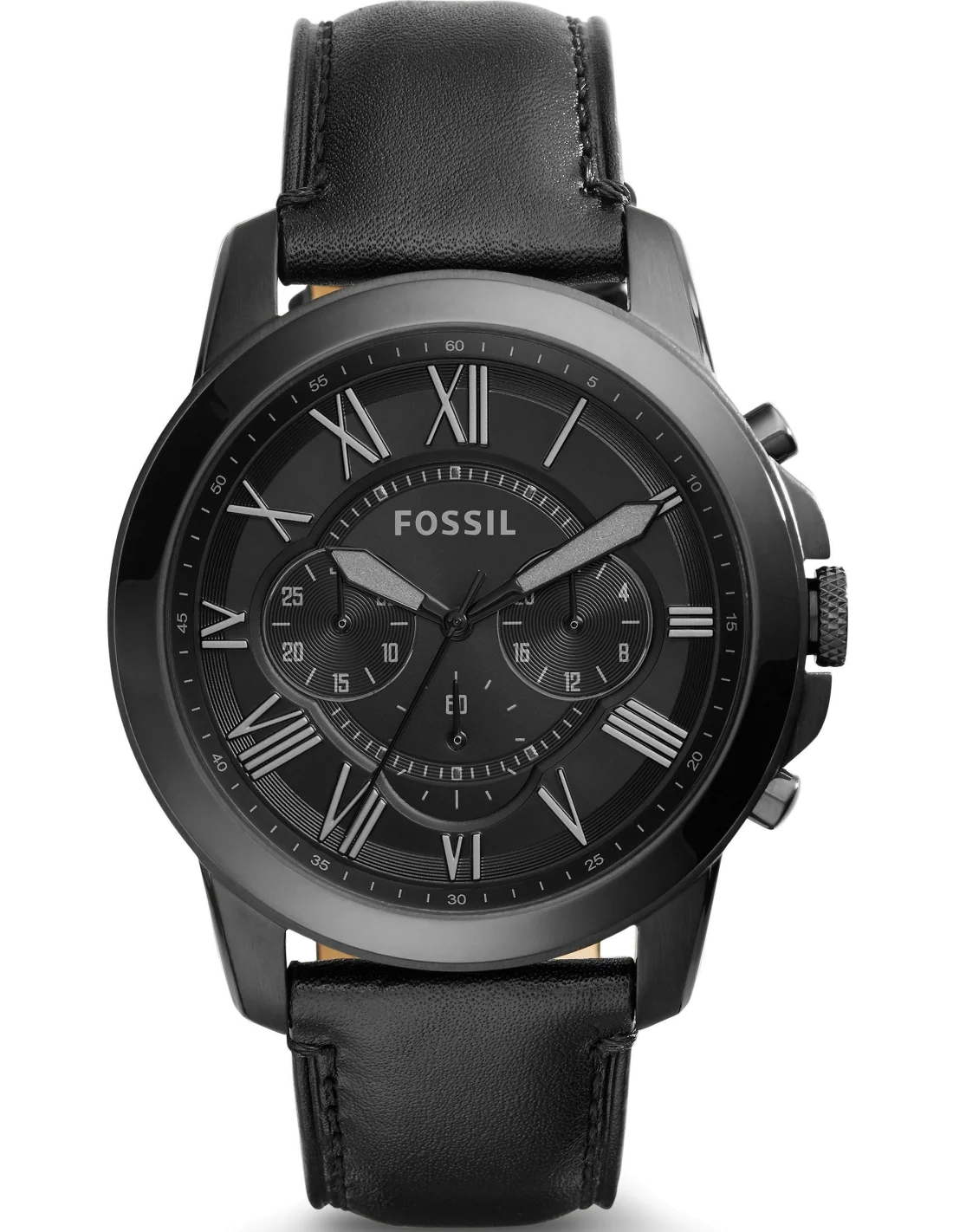 Montre Homme Fossil FS5132 Chronographe - Cadran et boîtier noir, bracelet cuir