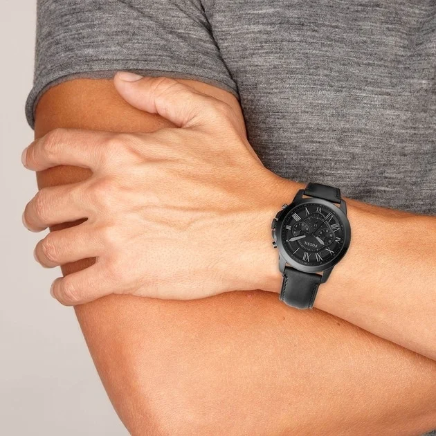 Montre Homme Fossil FS5132 Chronographe - Cadran et boîtier noir, bracelet cuir vue 3