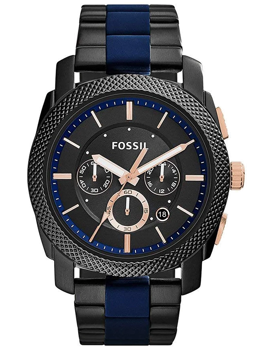 Montre Homme Fossil FS5164 - Cadran Bleu, Bracelet Acier Bicolore Bleu/Noir