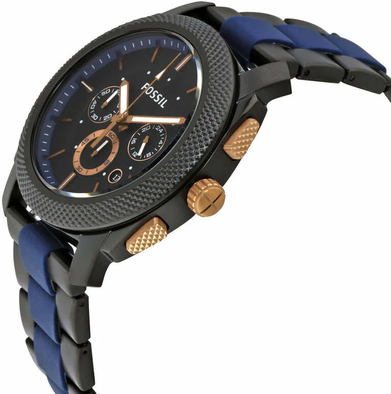 Montre Homme Fossil FS5164 - Cadran Bleu, Bracelet Acier Bicolore Bleu/Noir vue 2