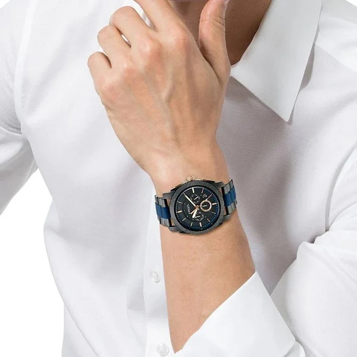 Montre Homme Fossil FS5164 - Cadran Bleu, Bracelet Acier Bicolore Bleu/Noir vue 4