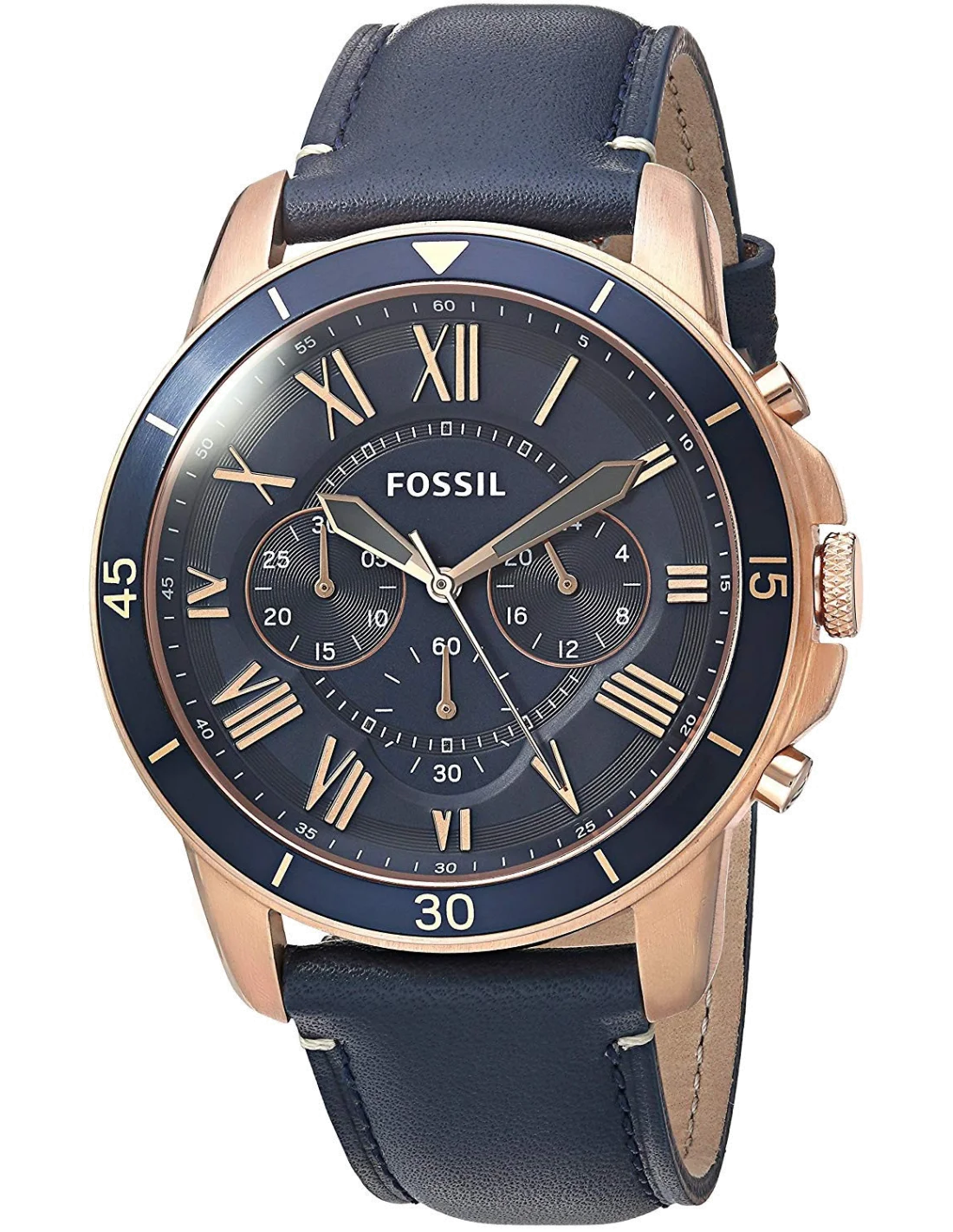 Montre Homme Fossil Grant FS5237 Chronographe Cadran Bleu Bracelet Cuir