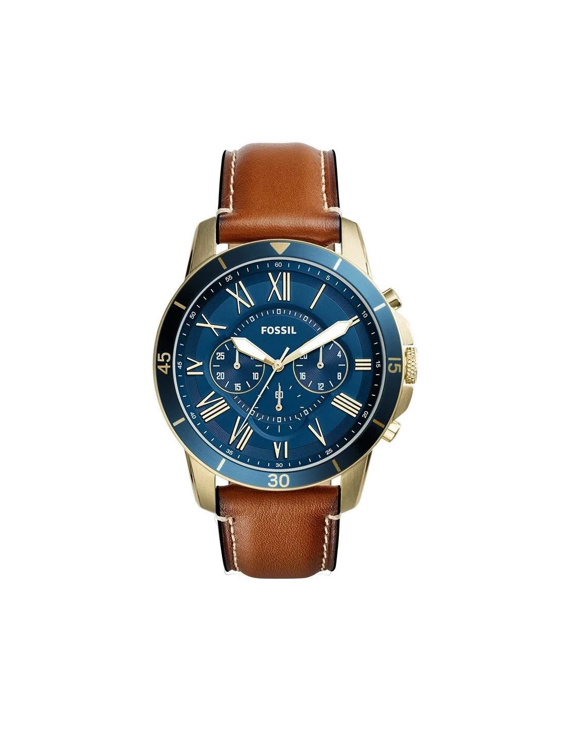 Montre Femme Fossil Grant FS5268 - Cadran Bleu, Bracelet Cuir Marron