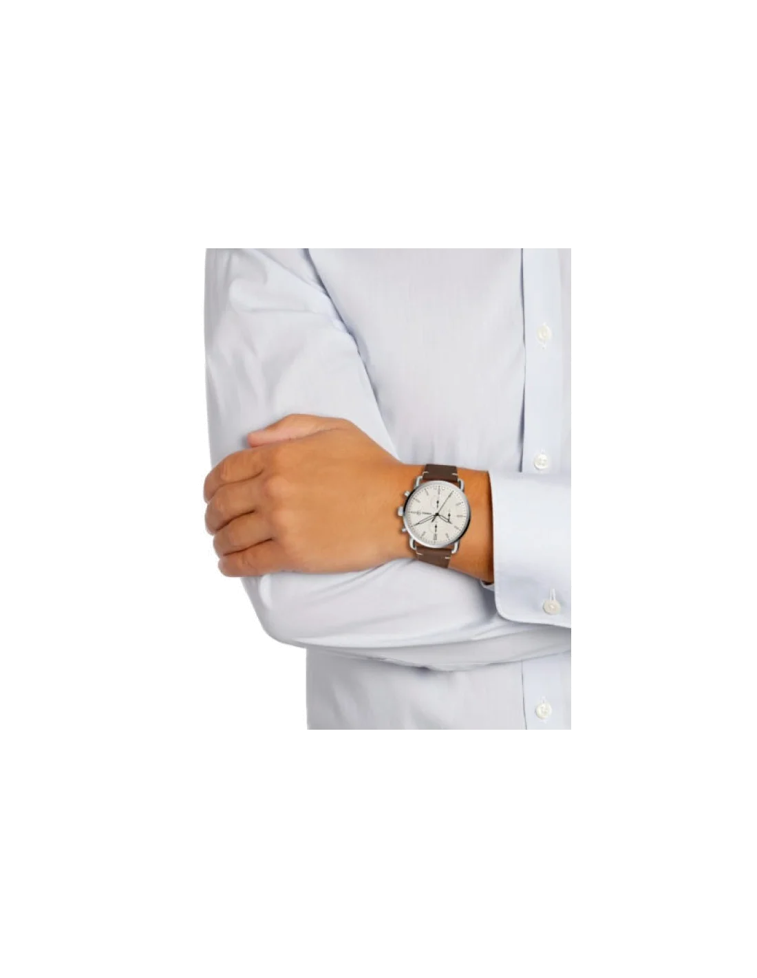 Montre Homme Fossil The Commuter FS5402, Cadran Blanc, Bracelet Cuir Marron vue 3