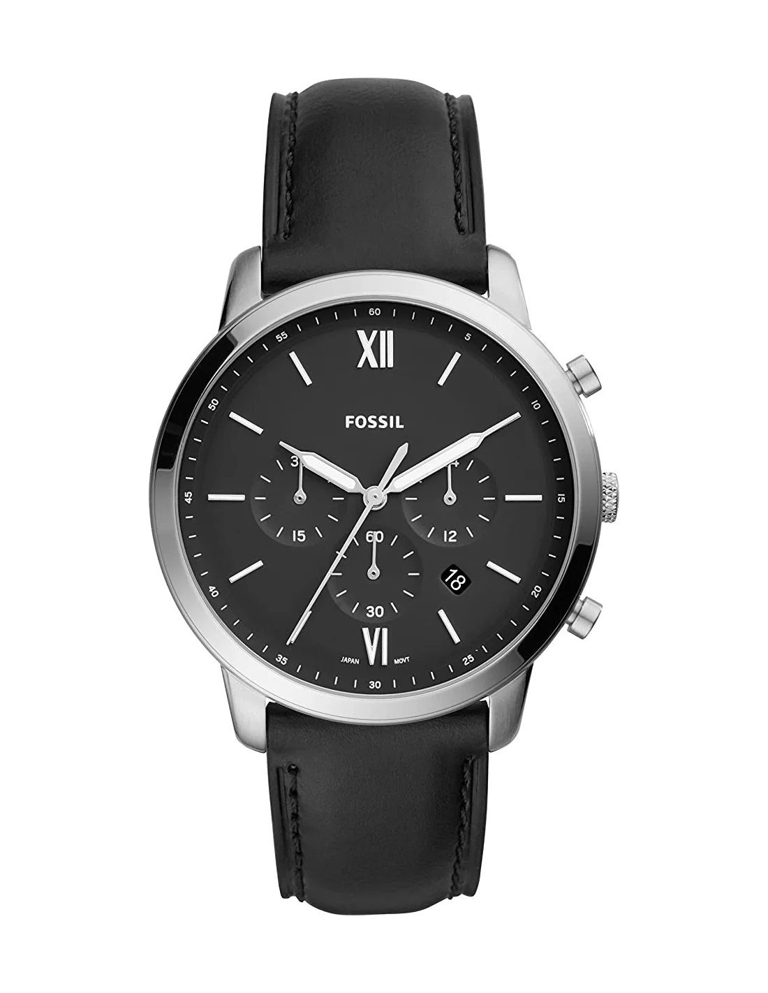 Montre Homme Fossil Neutra FS5452 Chronographe Cadran Noir Acier Bracelet Cuir Brun vue 2