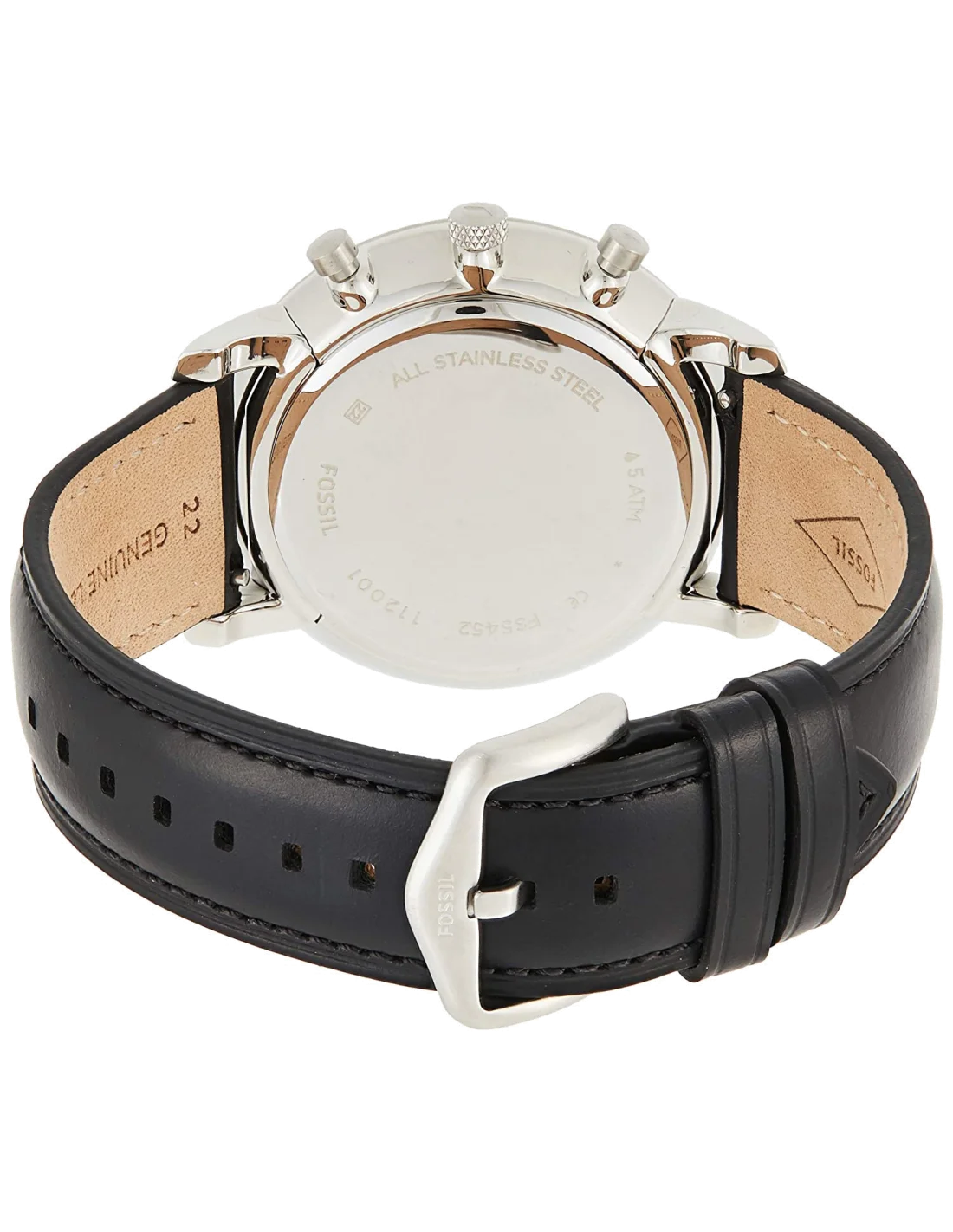 Montre Homme Fossil Neutra FS5452 Chronographe Cadran Noir Acier Bracelet Cuir Brun vue 3