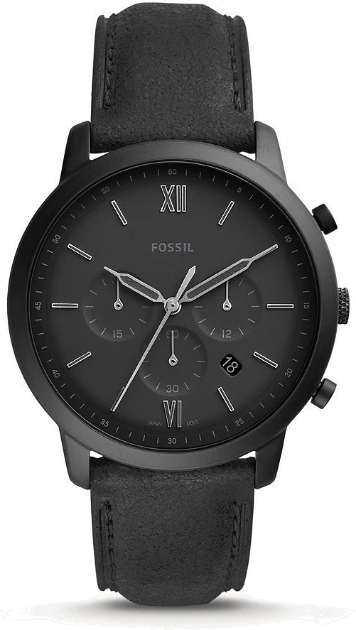 Montre Homme Fossil FS5503 Chronographe Cadran et Boîtier Noir Bracelet Cuir