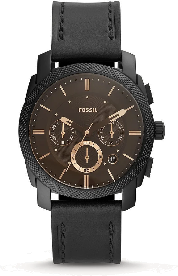 Montre Homme Fossil Machine FS5586 Chronographe Cadran Marron Bracelet Cuir Noir